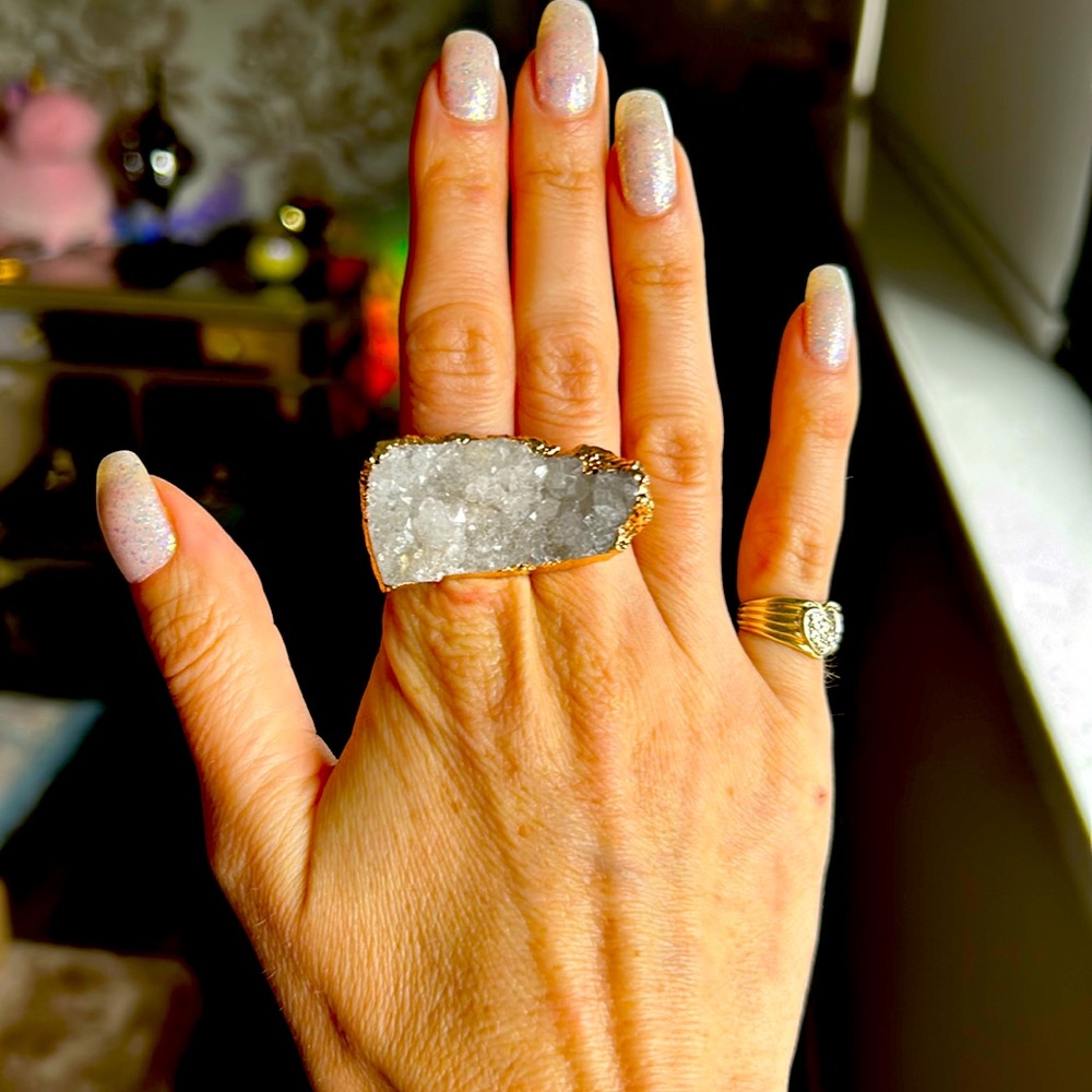 Quartz crystal stone ring. Unique and gorgeous!